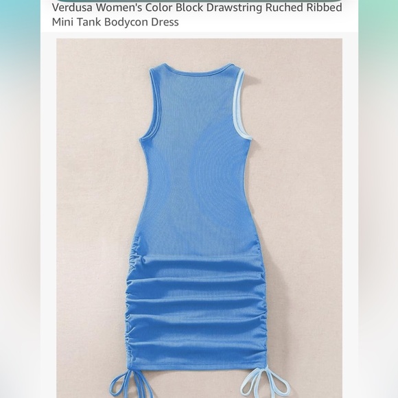 Verdusa Women's Color Block Drawstring Ruched Ribbed Mini Tank Bodycon Dress - Picture 4 of 4